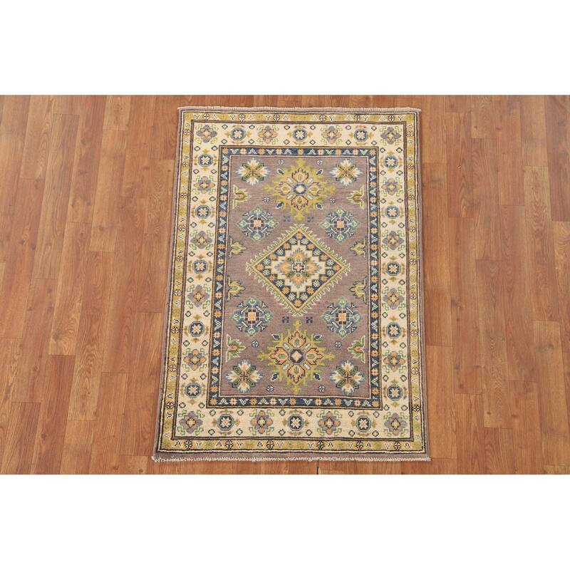 Brown Kazak Oriental Accent Rug Handmade Wool Carpet - 2'8" x 4'0"