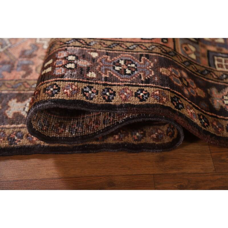 Heriz Persian Vintage Runner Rug Handmade Pink Wool Carpet - 3'5"x 7'3"