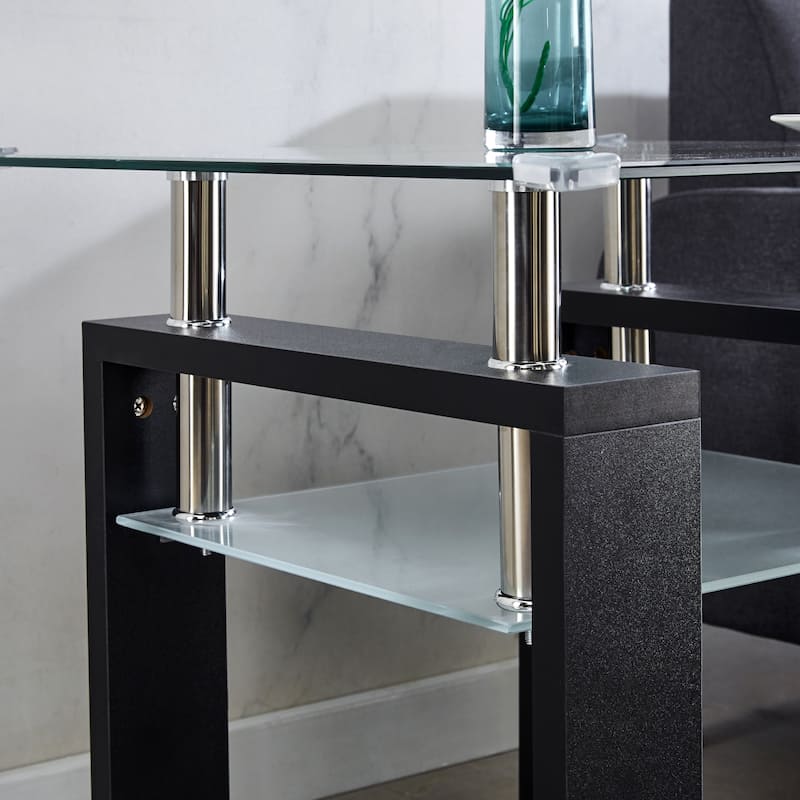 Clear Glass Top Side Table, 24"x24"x24" End Table, Modern Design for Home