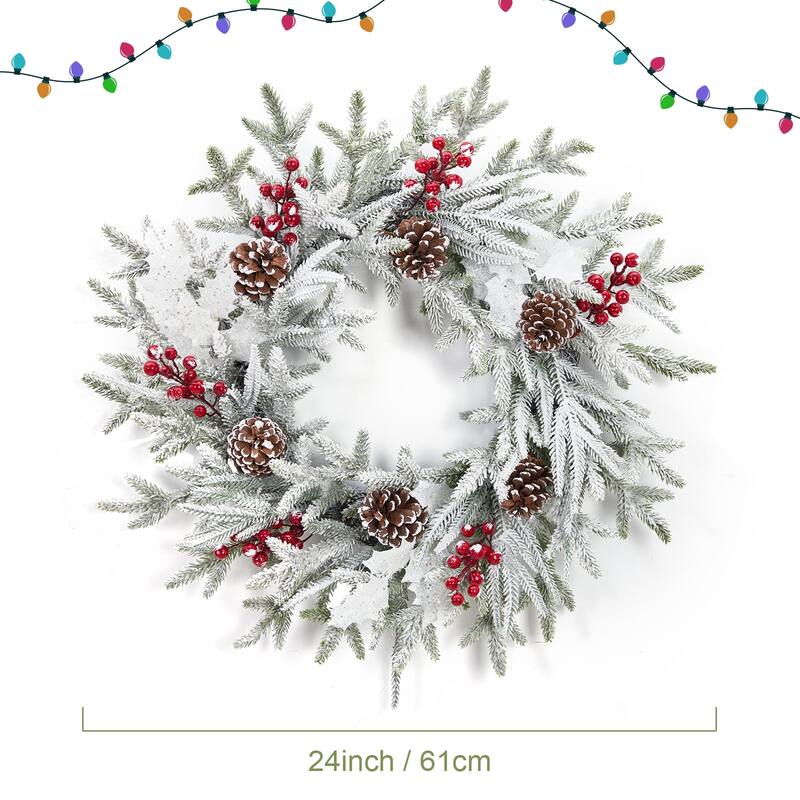 24 Inch Pre-Lit LED Lights Christmas Wreath for Front Door