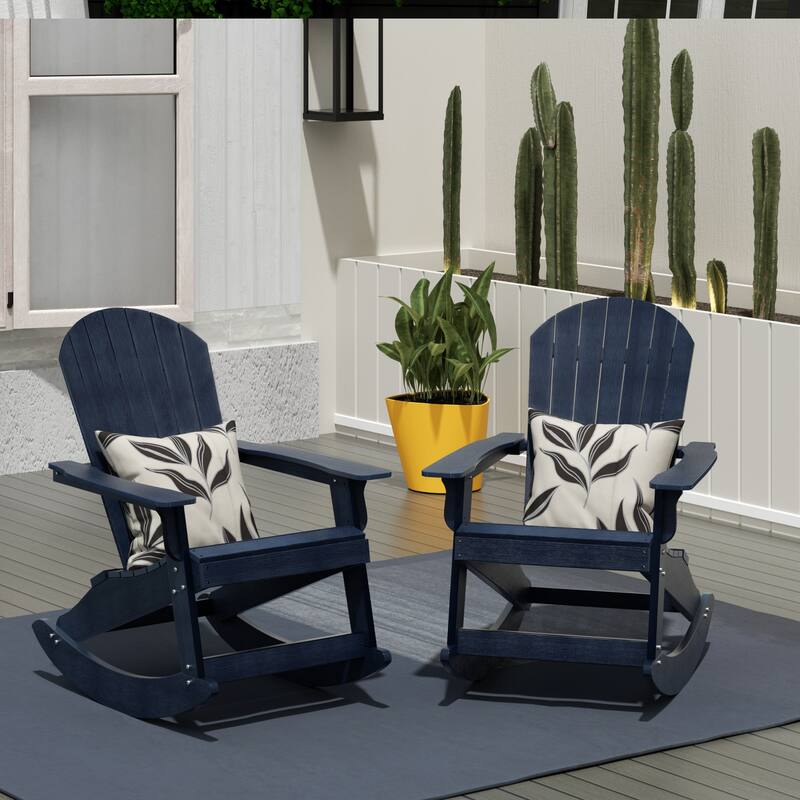 Vineyard HIPS Outdoor Eco-Friendly All Weather Seashell Rocking Adirondack Chairs (Set of 2) - Navy