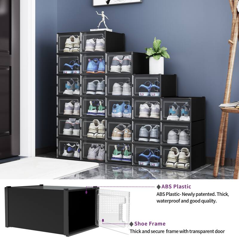Moasis Stackable Shoe Storage Organizers, Large Size Plastic Shoe Box, Set of 24 - 24Pcs