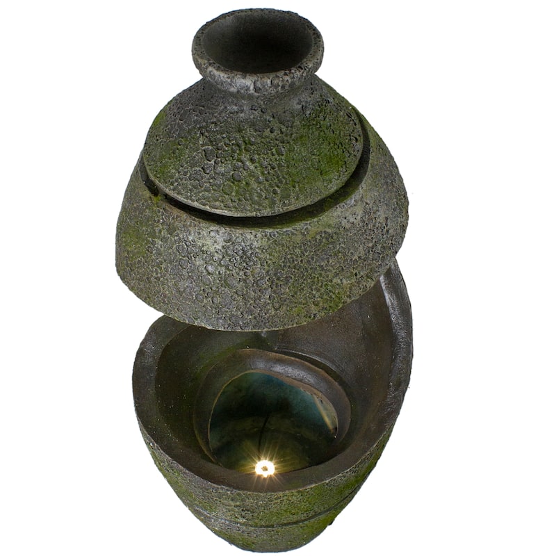 31" Green and Gray Mossy Outdoor Garden Water Fountain