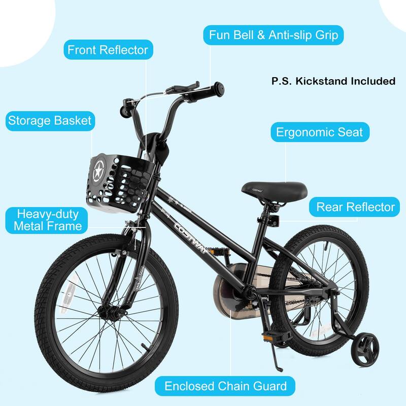Costway 12"/14"/16"/18" Kid’s Bike with Training Wheels Adjustable - See Details