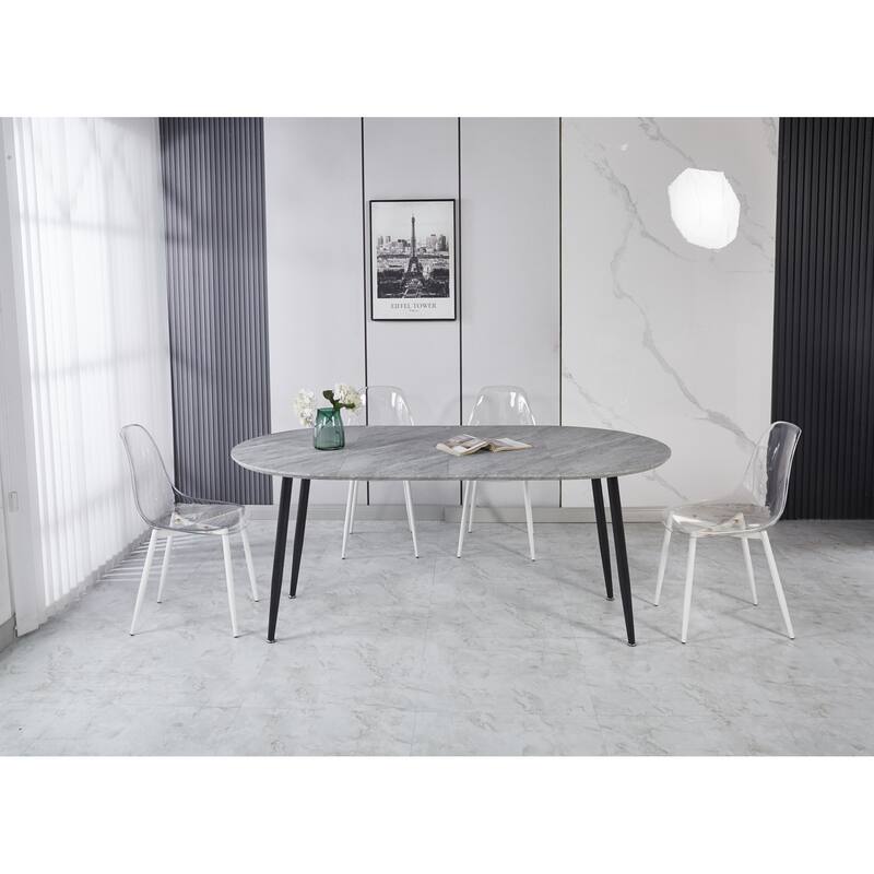 Modern Extensible Oval Dining Table, Kitchen Table with MDF Top & Metal legs, Multi-functional Office Dining Table