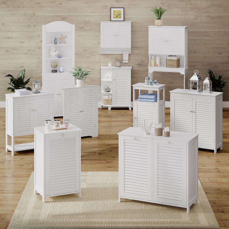 RiverRidge Ellsworth Double Tilt-Out Laundry Hamper Cabinet with Removable Cloth Storage Bag - White