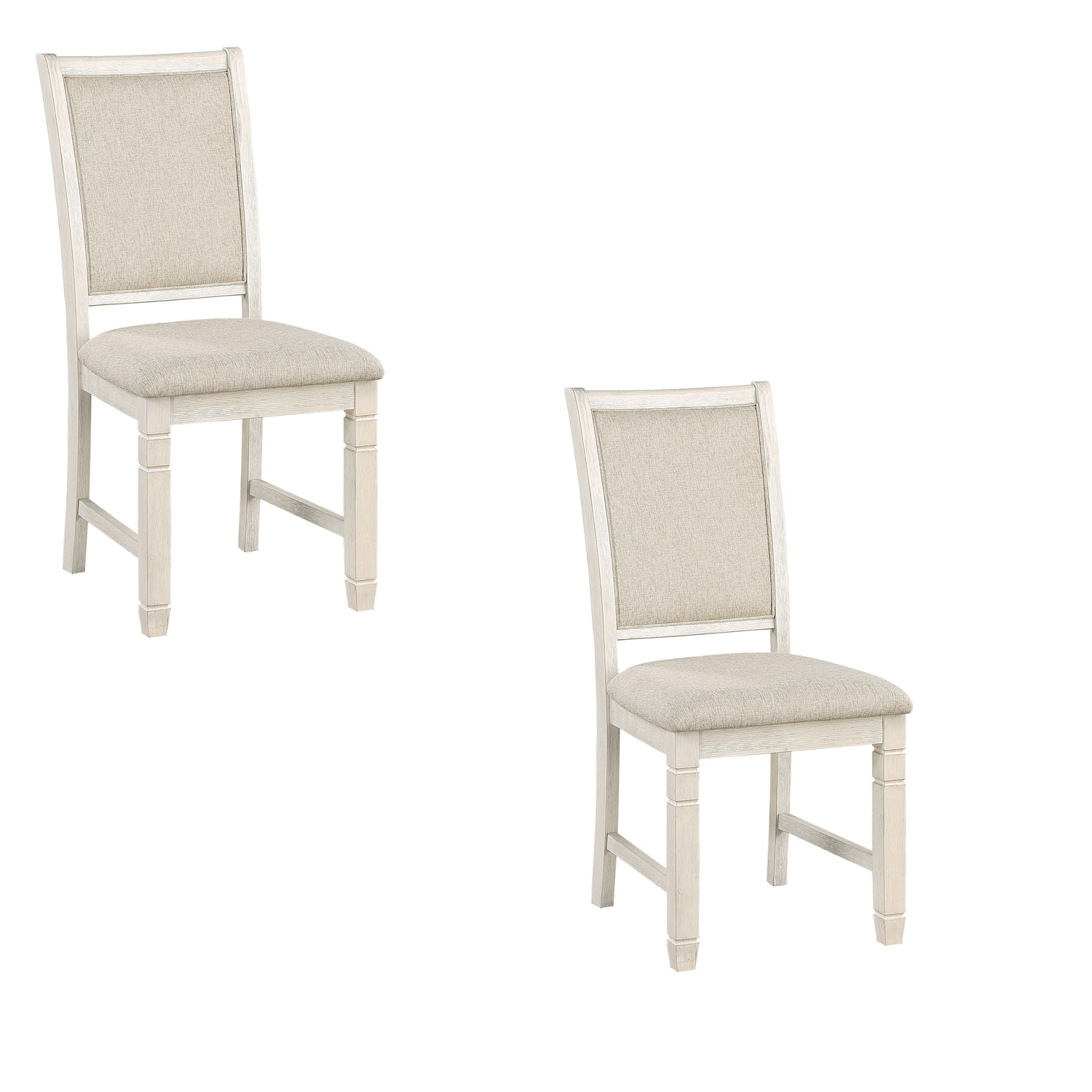 Antique White/Beige Fabric Upholstered Wood Frame Dining Chair, Set of 2, Sturdy Dining Chair for Dining Rooms - 17.5