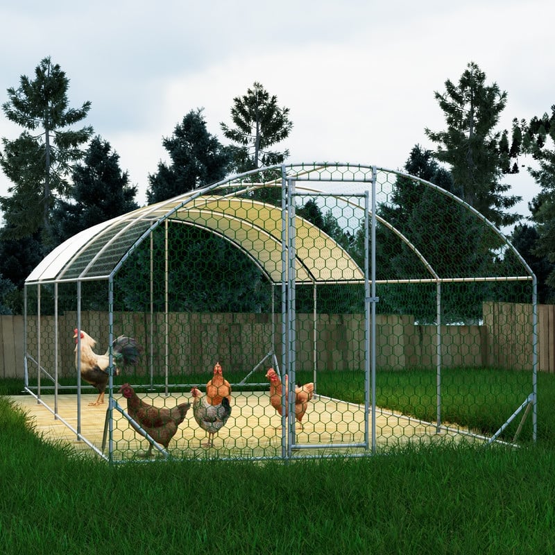 Large Walk-In Metal Chicken Coop – Dome-Shaped Poultry Run with Waterproof & UV-Resistant Cover, Heavy-Duty 1" Tube Frame .