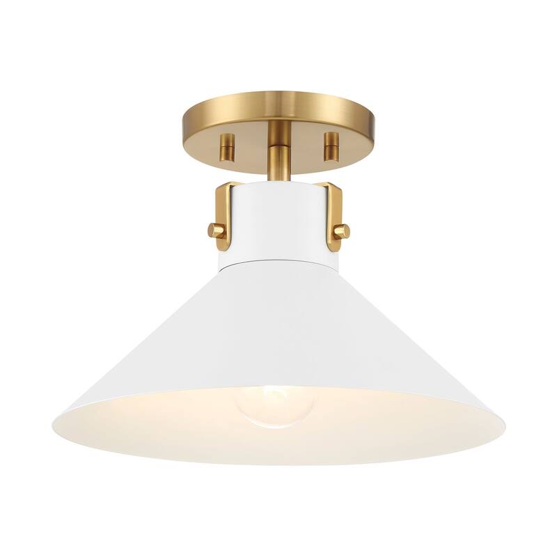 Bellevue SHCF87413 12" Wide Semi-Flush Ceiling Fixture - White / Natural Brass