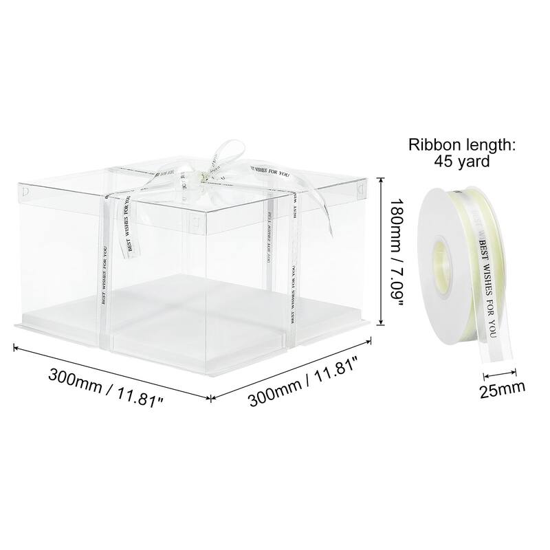 Clear Cake Box with Ribbon, 6Pcs 7"x7"x5" for 4 Inch Cake Packing - White - 12"x12"x7"