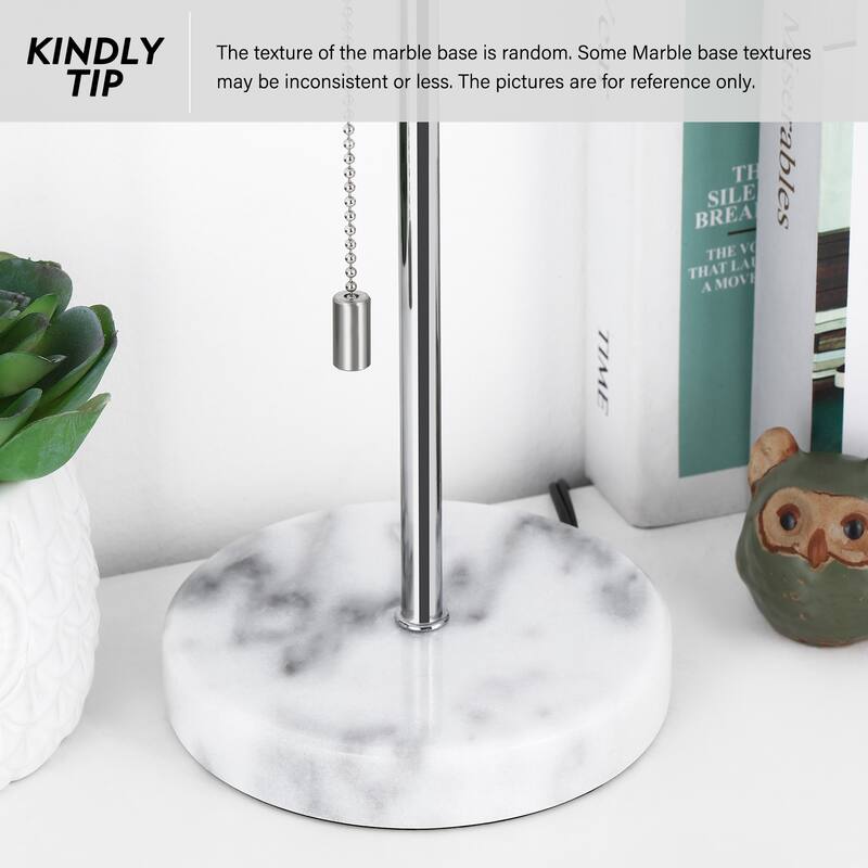 Bedside Table Lamp - Small Nightstand Lamp with Marble Base & Fabric Shade
