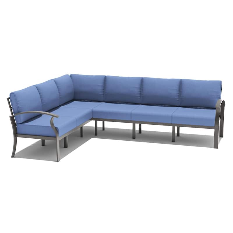 Aluminum Patio Furniture Set with FirePit Ottomans Swivel Chairs,Sectional Sofa with Thick Seat Cushions for Porch Garden - 6-SeatsCornerSofa - Navy Blue