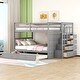 preview thumbnail 33 of 46, Solid Wood Bunkbed Frame with Trundle, Storage Stairs and Guardrail Gray - Full