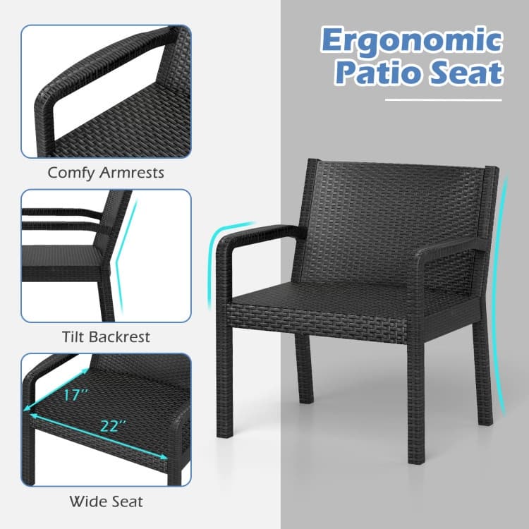 3 Piece Black PP Rattan Patio Chairs with Side Table for Outdoor Seating - Chair: 25" x 23" x 30.5"