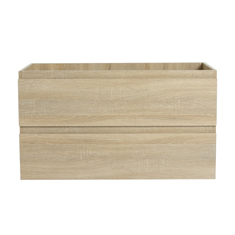 36 Inch Bathroom Vanity Base without Sink, Wall-Mounted Bathroom Cabinet with Soft-Close Drawers - Light Oak
