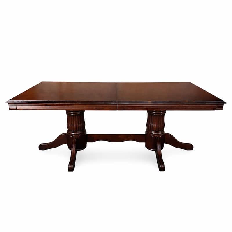 Traditional 118 Inch Rectangular Extendable Dining Table, Expresso Brown Finish Solid Rubberwood