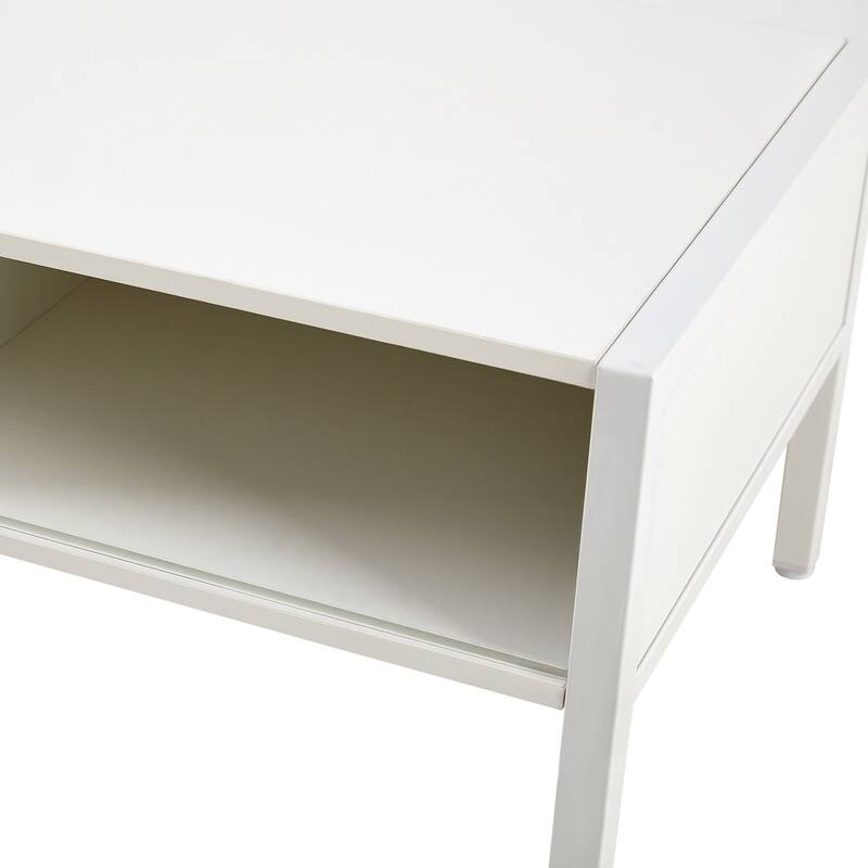 40.16" Mordern Rattan Coffee Table with Sliding Door and Metal Legs
