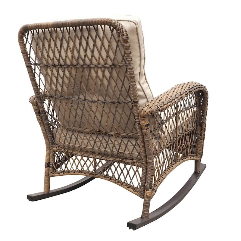 Outdoor Wicker Rocking Chair,Patio Rattan Rocker Chair w/Soft Cushions