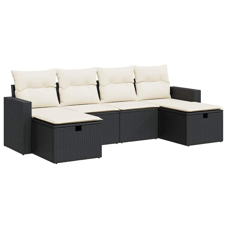 vidaXL Patio Sofa Set with Cushions Outdoor Furniture 6 Piece Poly Rattan