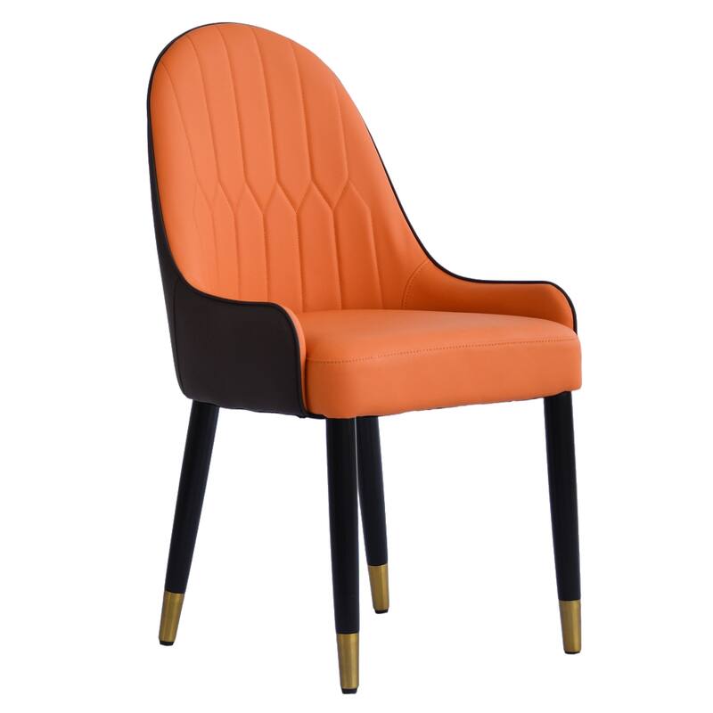 Modern 2 Piece PU Kitchen Dining Chair with Cushion, Solid Wood Metal Feet, Backrest for Dining Room Kitchen Living Room Bedroom