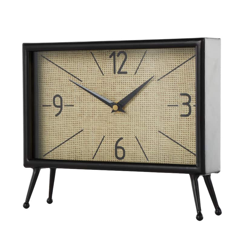 Metal Rectangular Clock with Tea Stained Clock Face - Black - Roche River Decor - 3"W x 10"L x 8"H