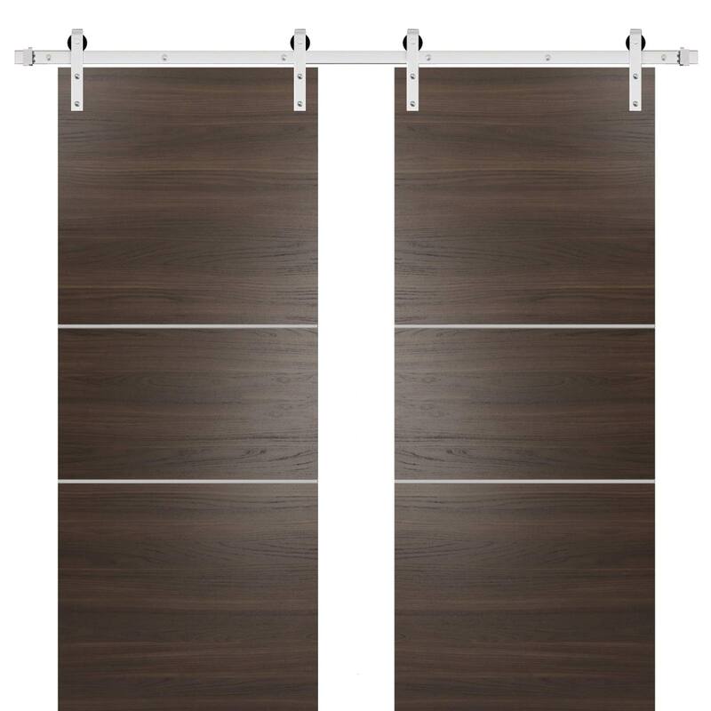 Sturdy Double Barn Door 36 x 80 with Planum 0110 Chocolate Ash with 13FT - Grey - 60" x 80" ( 2* 30x80)