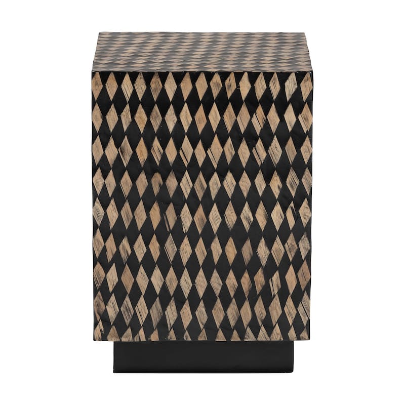 Paulo Decorative End Table with Bamboo Diamond Pattern - Modern Accent Side Table for Living Room or Bedroom