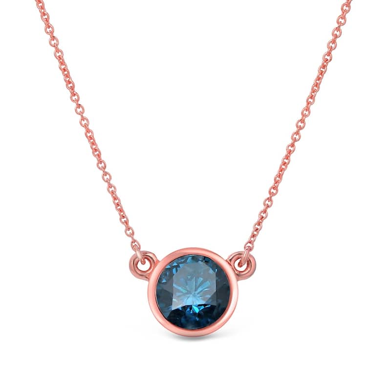 Auriya 1/3ctw Round Solitaire Blue Diamond Necklace 14k Gold Bezel-set (I1-I2) - Rose