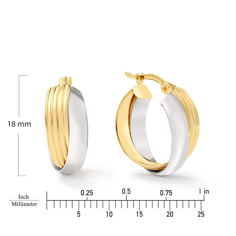 Clover 14K Two-Tone Gold Ribbed Hoop Earrings