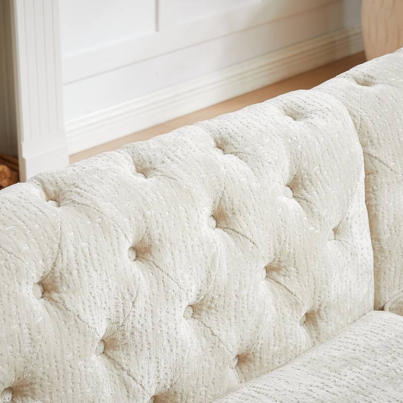 Beige 81.5'' L-Shaped 5-Seater Chenille Sectional Sofa with 3 Cushions, Stylish Corner Couch for Living Room, Bedroom