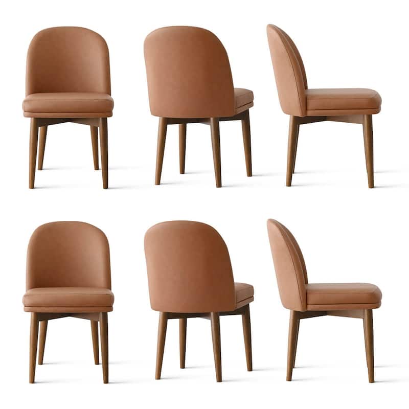 Modern Parsons Dining Chairs with Solid Wood Legs - Set of 6 - Tan-6-piece