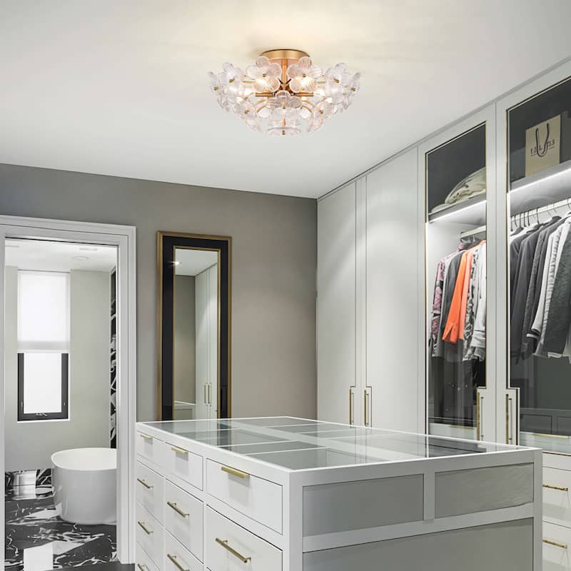 Rosa Modern 6-Light 17.7" Glam Clear Glass Flower Crystal Flush Mount