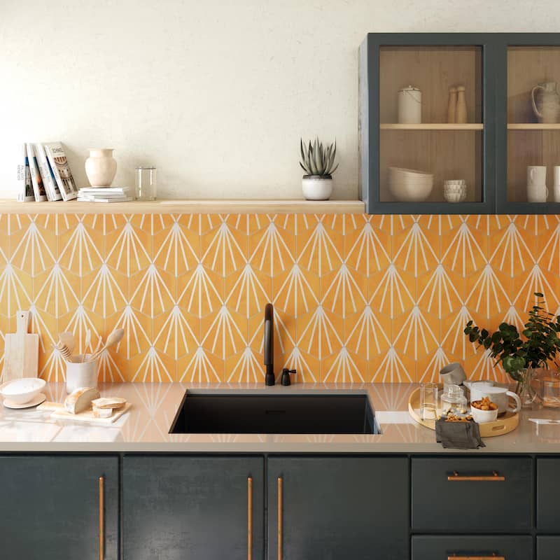 Merola Tile Horizon Dusk Hex Mostaza 7-3/4" x 9" Porcelain Floor and Wall Tile