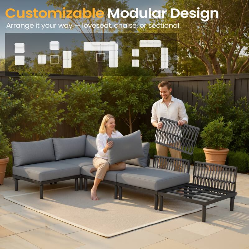 Outdoor Patio Aluminum PE Rattan Free Combination Sectional Sofa Conversation Seating Set
