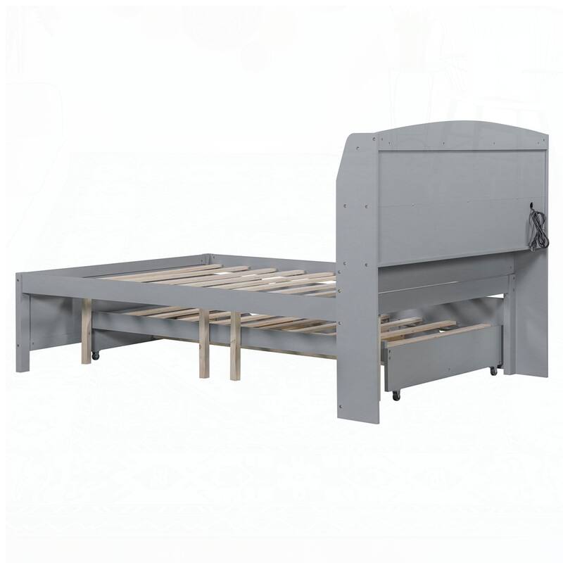 Wooden LED Platform Bed with Trundle