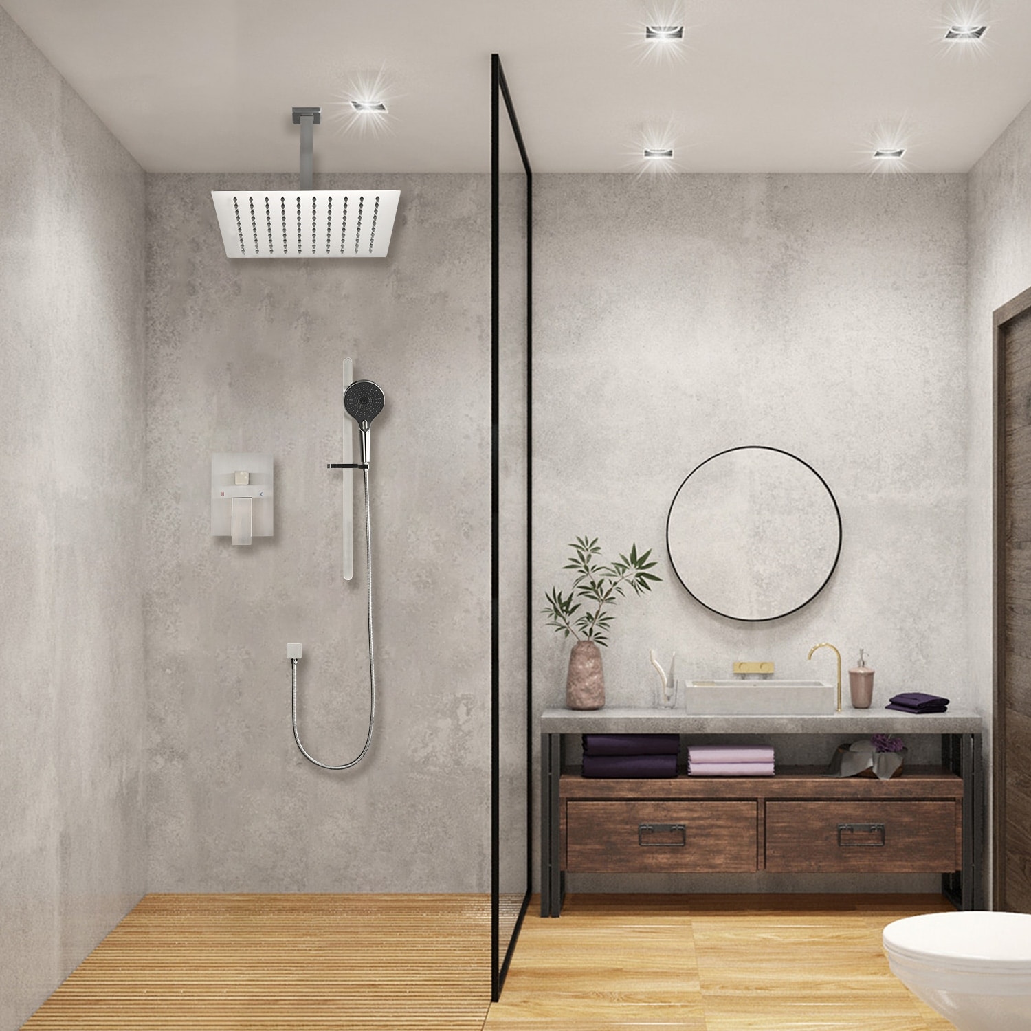 Rainfall Shower Head Complete Shower System with Roughin Valve Bed