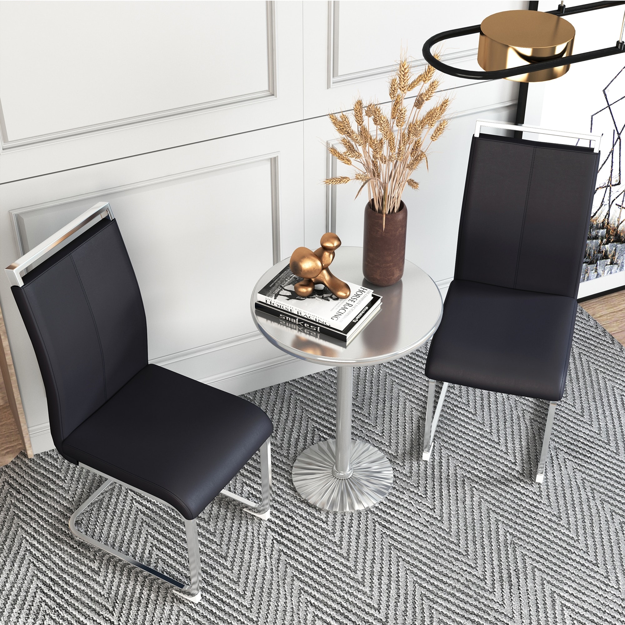 Modern PU Faux Leather High Back Dining Chairs with Chrome Metal Legs, Versatile for Multiple Rooms.