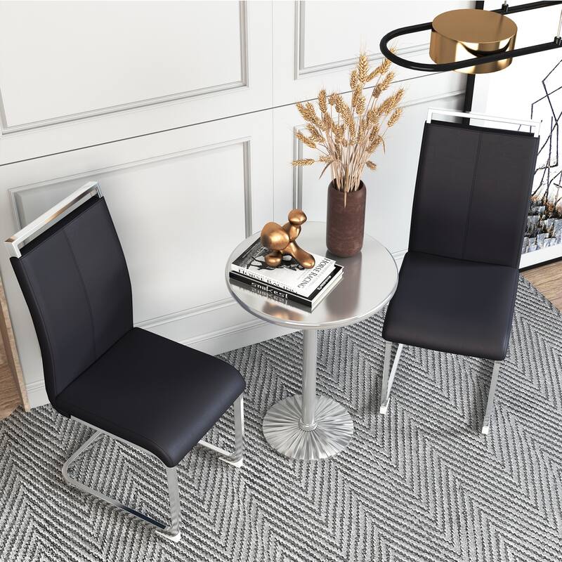 Modern PU Faux Leather High Back Dining Chairs with C-shaped Tube Chrome Metal Legs