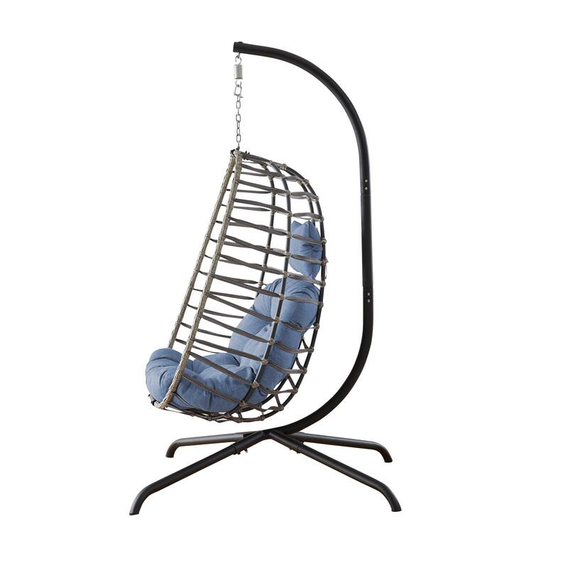 Foldable Wicker Hanging Egg Chair with Stand