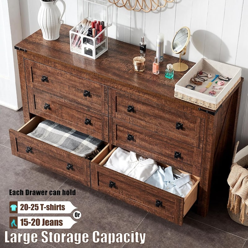 Wood 6 Drawers Dresser, Rustic Chest of Drawers for Bedroom