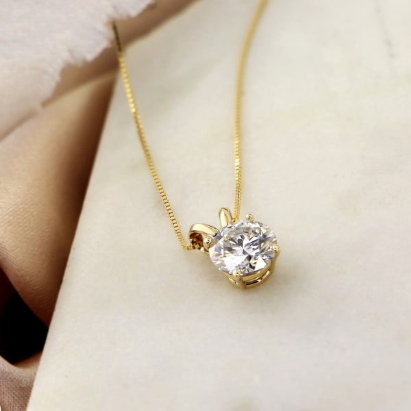 Auriya 18KT Gold 1ctw Round Solitaire Moissanite Necklace - 6.5 mm - 6.5 mm. Opens flyout.