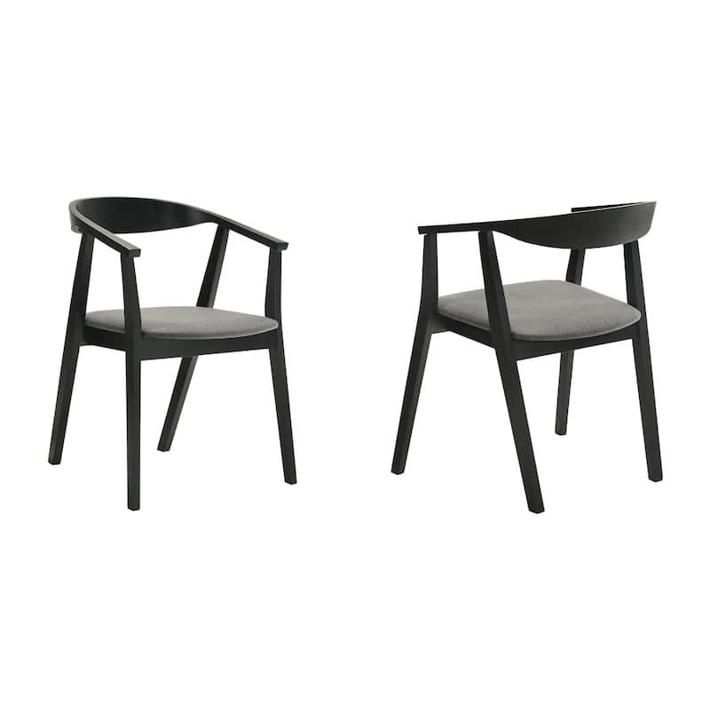 Alana Dining Chair Set of 2, Black Wood Frame, Charcoal Gray Fabric