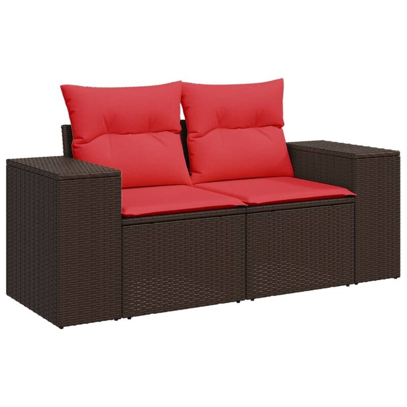 vidaXL 6/7 Piece Patio Sofa Set with Cushions Brown/Gray Poly Rattan - 24.4 x 24.4 x 27.2