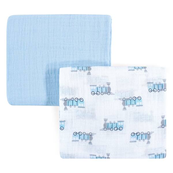 slide 1 of 1, Luvable Friends Baby Boy Muslin Cotton Swaddle Blanket, Train, One Size - Train - One Size
