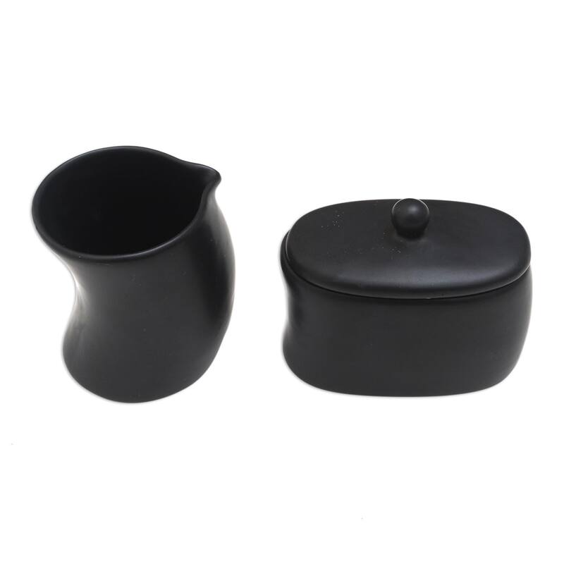 Novica Handmade Sweet Morning In Black Ceramic Cream And Sugar Set (Pair)