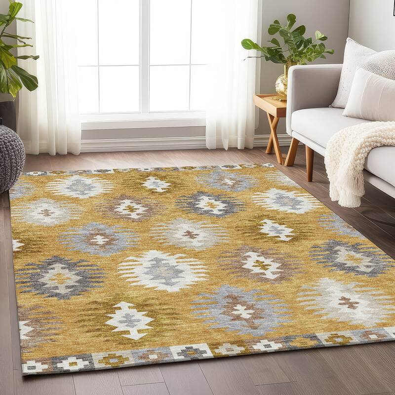 Premium Washable Super Soft Southwest Global Mayfield Rug - Gold - 2'6" x 3'10"
