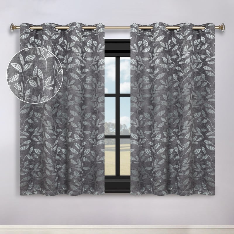 Superior Modern Bohemian Leaves Room Darkening Curtains with Grommets - 52" X 63" - Nickel Back