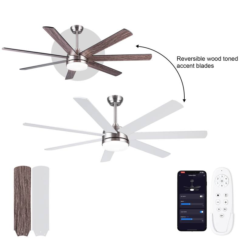 YUHAO 72 In. Farmhouse Wooden Ceiling Fan With Reversible Blades and Remote Control