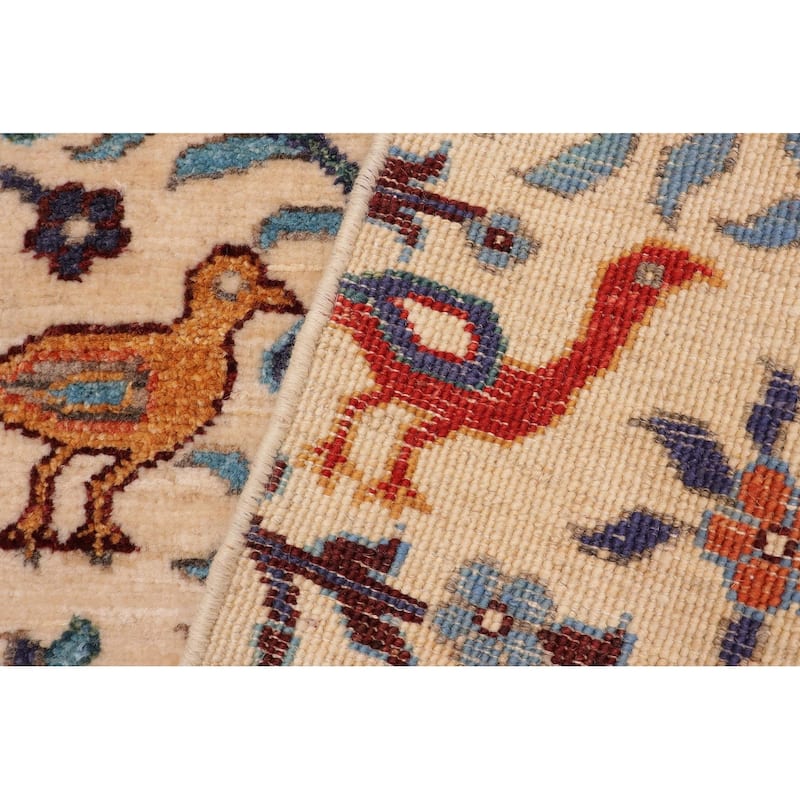 Oriental Ziegler Heidy Beige Blue Hand-Knotted Wool Runner - 2'0'' x 4'11''