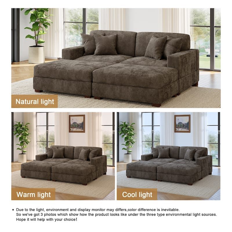 Modern Chenille Oversized Modular Sectional Sofa with 2 Ottoman